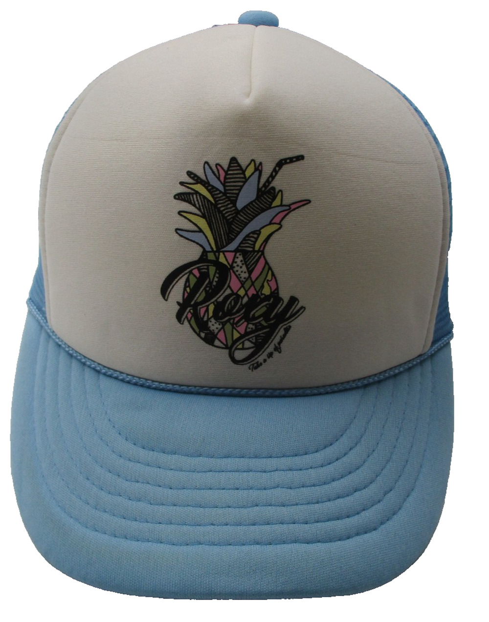 Roxy Hat Cap Snap Back Womens Adjustable Blue Pineapple Logo Trucker Surf Mesh
